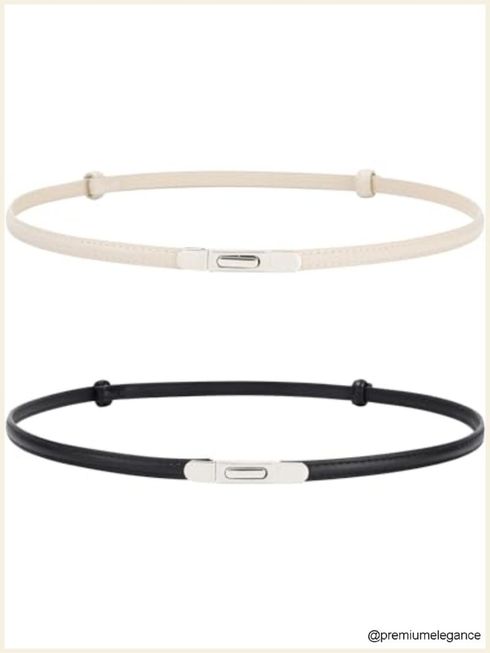 2 Pack Faux Leather Skinny Belt, Thin Waist Belt with Gold Buckle for Dress